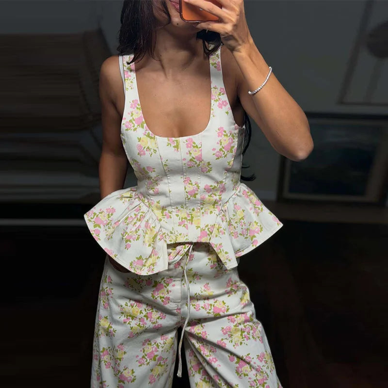 Elegant Printed Vest Trouser