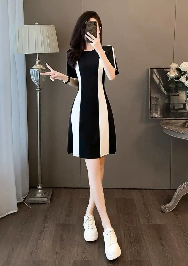 French Fashion Black White Dress Old Money Quiet luxury Mini - Shellss