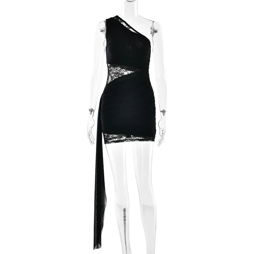 Avrilyaan Lace Patchwork Ribbons One-Shoulder Sleeveless Sexy Dress Women 2026 Elegant Party Dress Backless Mini Summer Dress