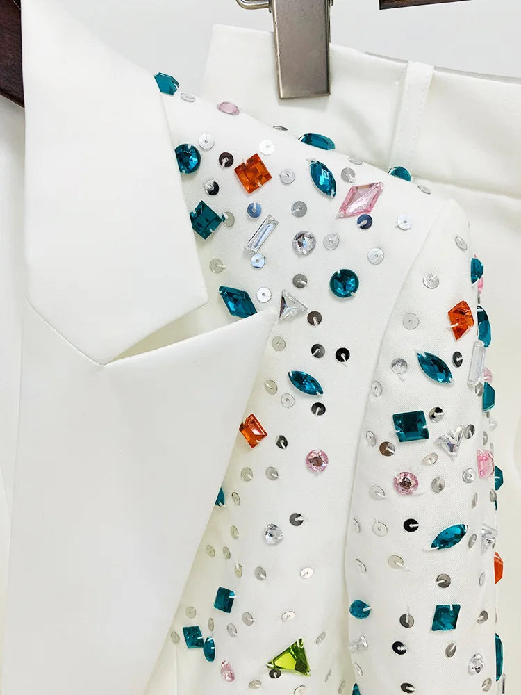 White Pant Suits Women handmade Beading Premium