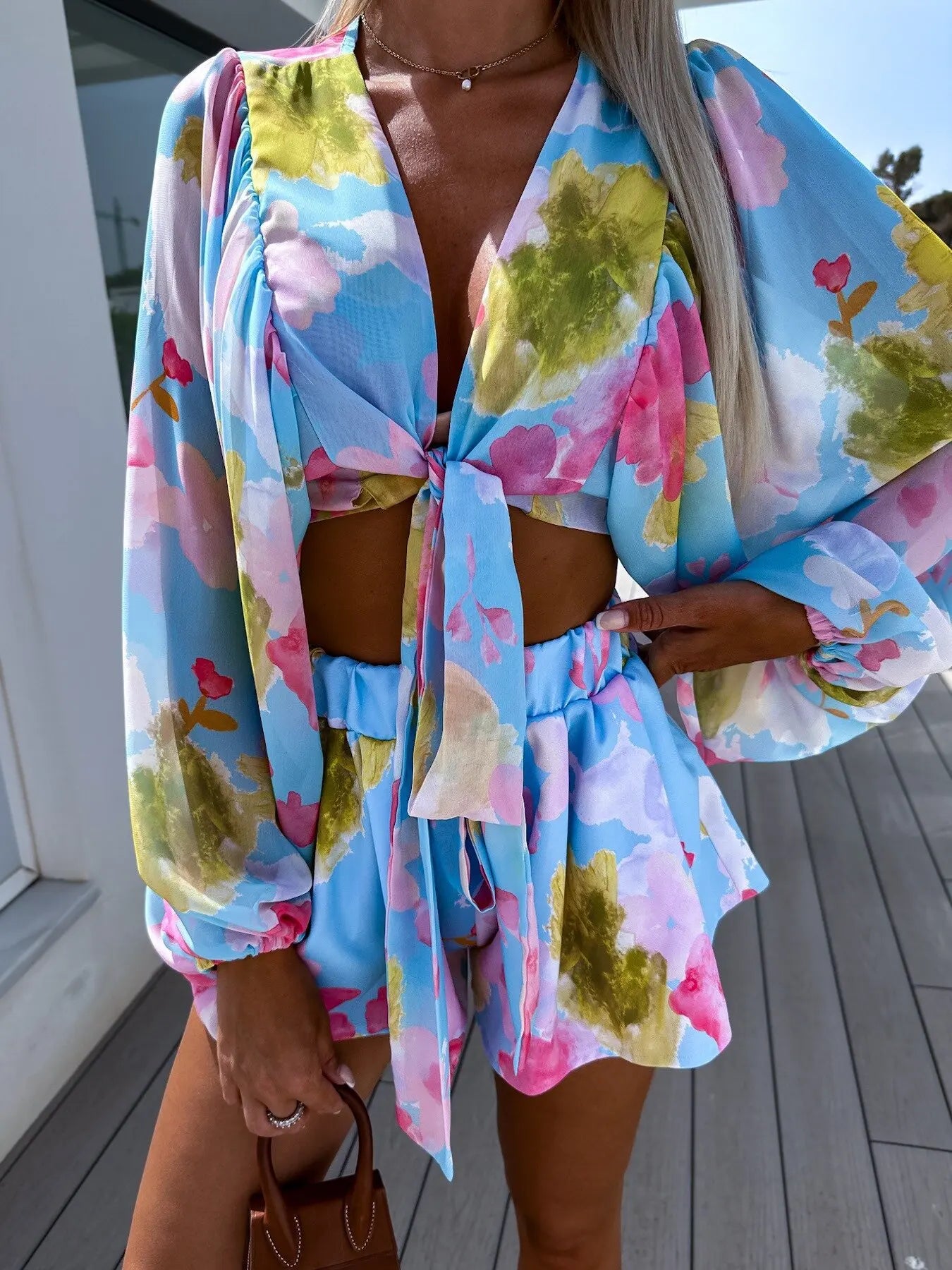 Summer Chic Printed V-Neck Shorts Set