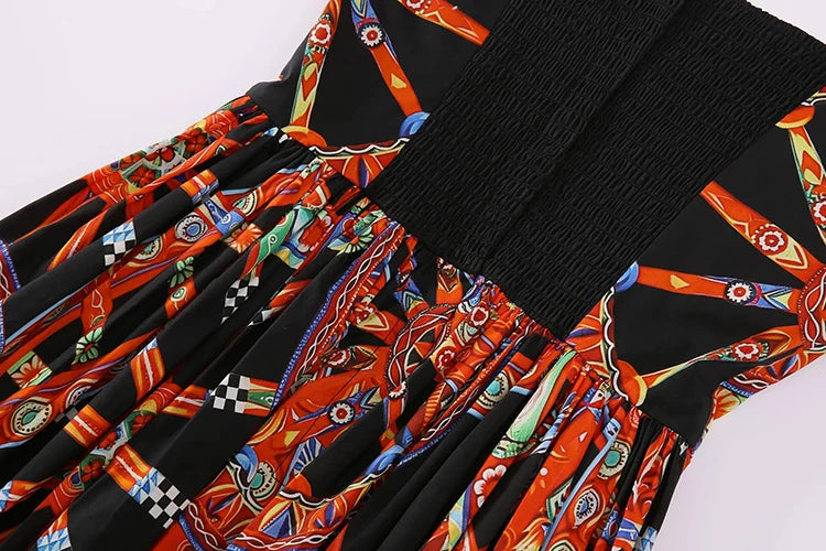 Seifrmann Casual printed cotton suspender dress square neck sleeveless waist long dress 026 autumn women's new style - Shellss