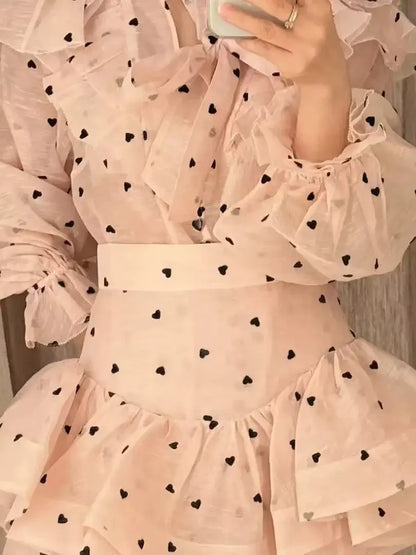 Peach Polka Dot Luxury Ruffle Skirt Set