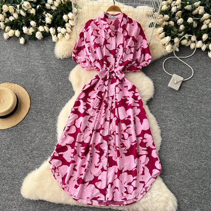 Vintage Satin Floral Pink Red