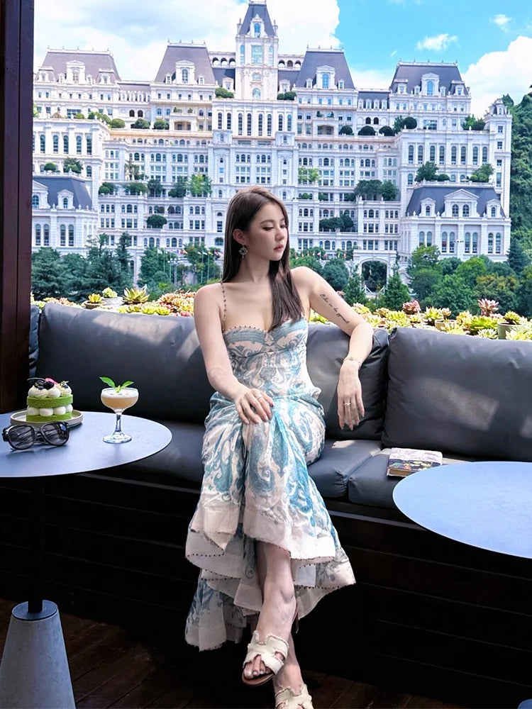 Elegant Strapless Printed Long Dress