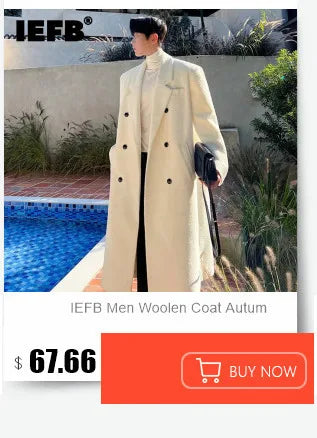 IEFB Men's Long Woolen Coat Spring Winter Thickened Fashion Trend LoosE