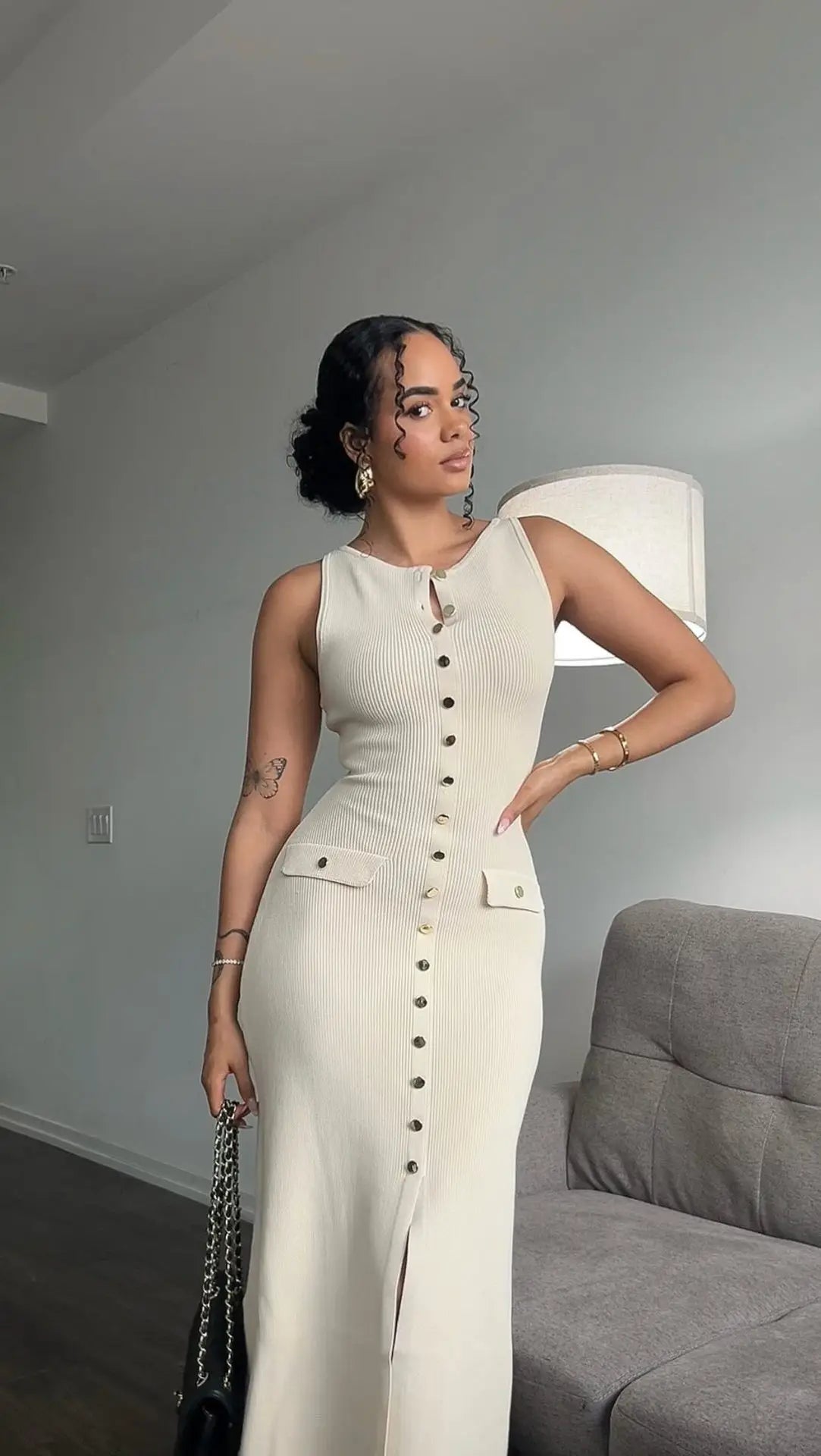 Long Buttoned Knit Dress