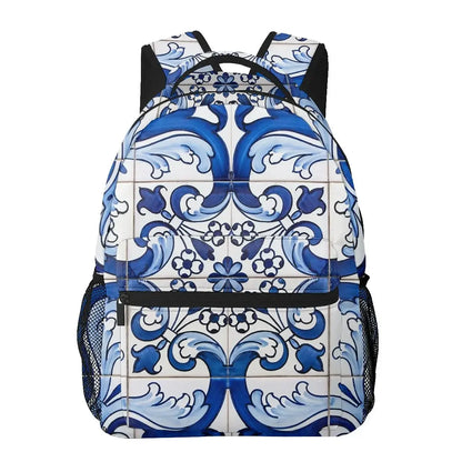 Antique Classic Lisbon Blue Azulejo Tile Floral Backpacks Boys Girls Bookbag Children School Bags Laptop Rucksack Shoulder Bag