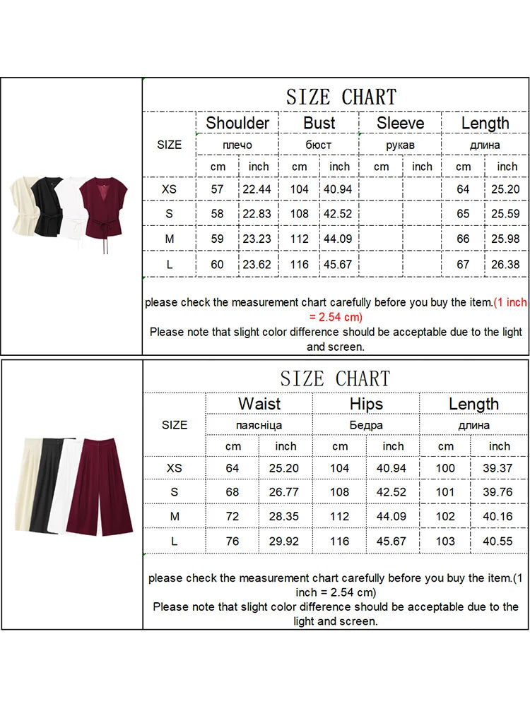 V-Neck Wrap Belted Pants Sets