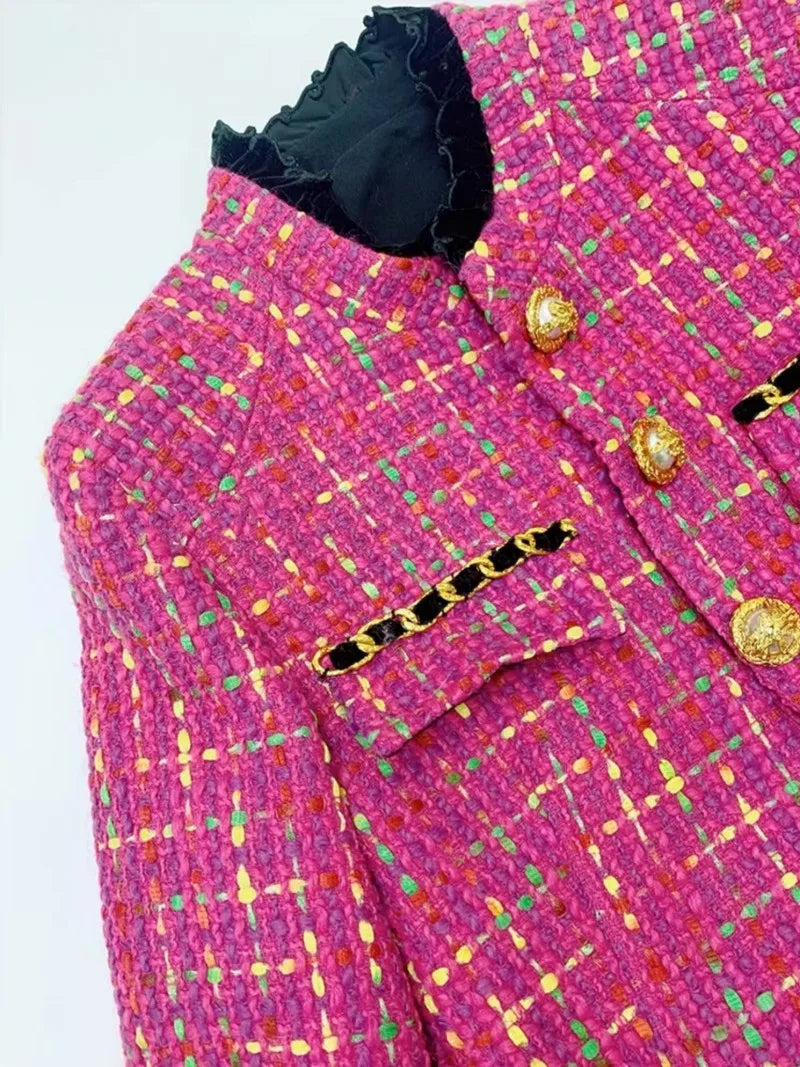 Pink Tweed Short Jacket & Skirt Two Piece - Shellss