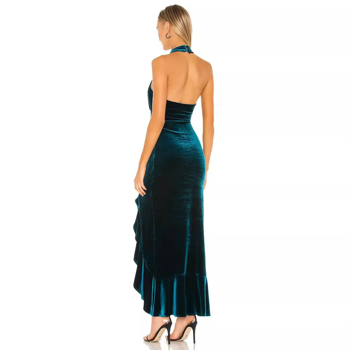 Velvet Long Dress Asymmetrical Slit