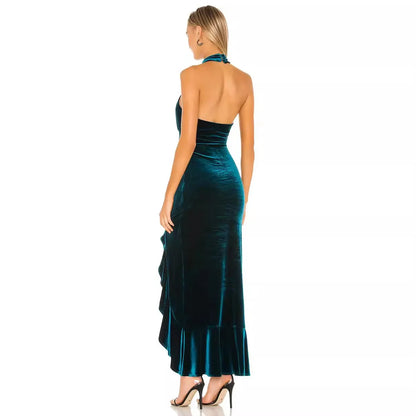 Velvet Long Dress Asymmetrical Slit
