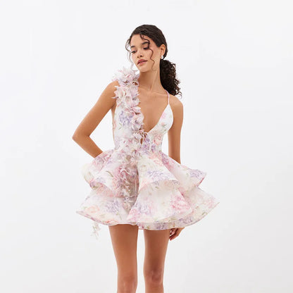 3D Flowers backless ruffle