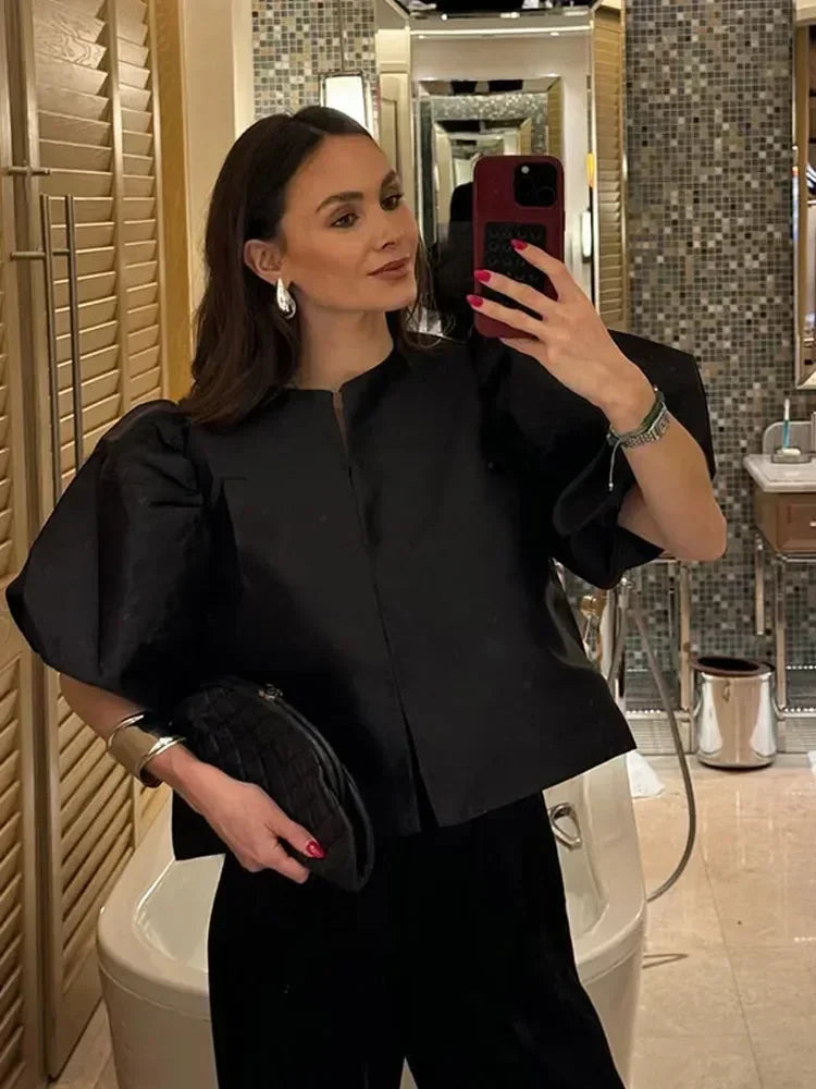 Elegant Button Puff Sleeve Top