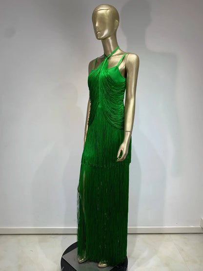 Celebrity Sexy Tassel Green Dress