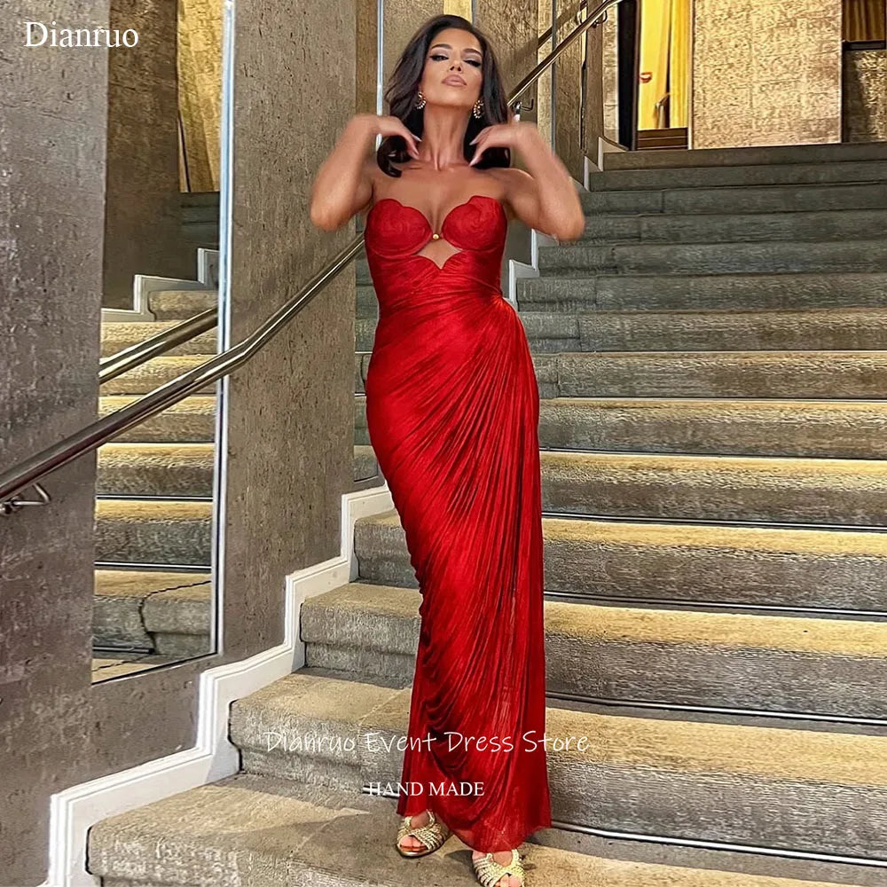 Dianruo Sweetheart Neck Cut Out Evening Dresses Backless Draped Chiffon Dresses For Women Mermaid Lace Up Prom Gowns Customized