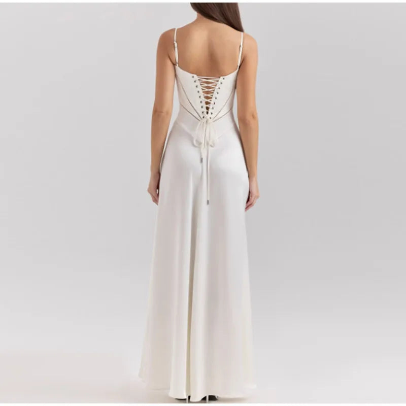 2025 Elegant White Open Back Solid A-line