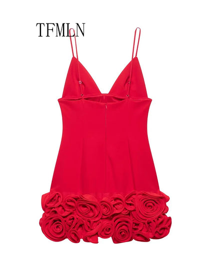 Red 3D Flower Party Mini Dress