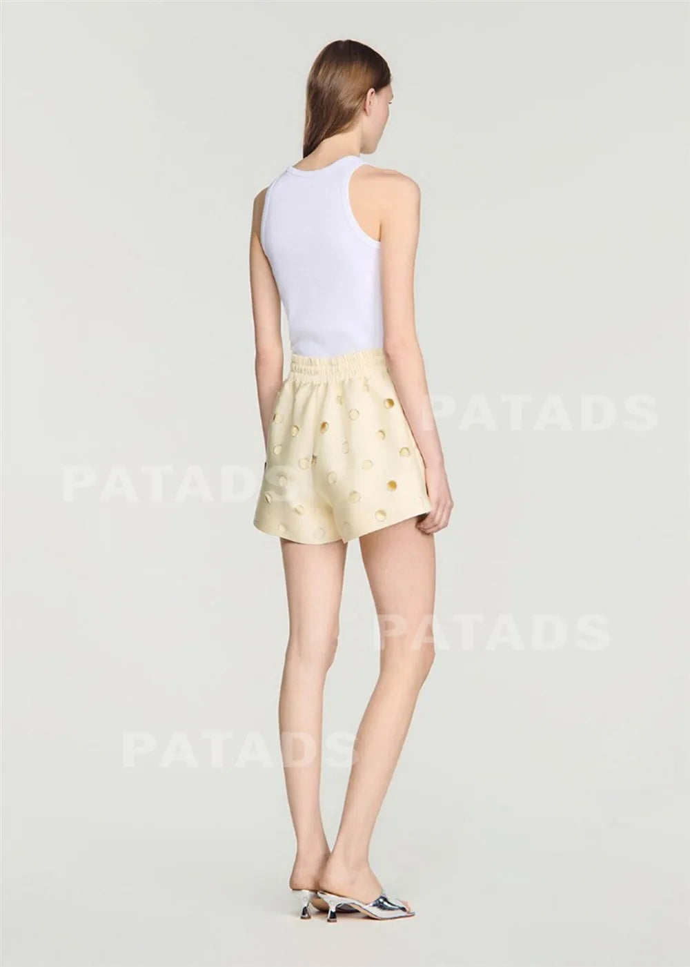 MaSande Early Autumn New Women's Fashionable Hollow out High Waist Drawstring Shorts Ring Detail Casual Pants Straight Leg - Shellss