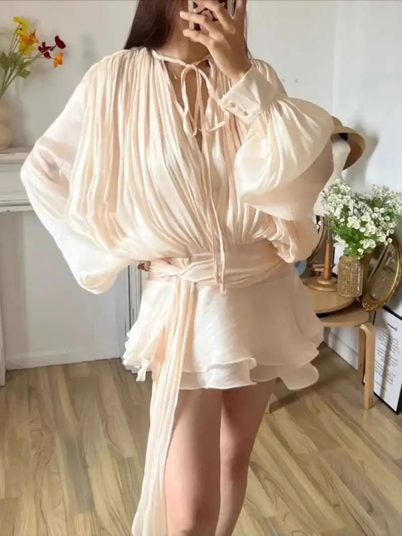 Beige MIni Skirt set yellow trends