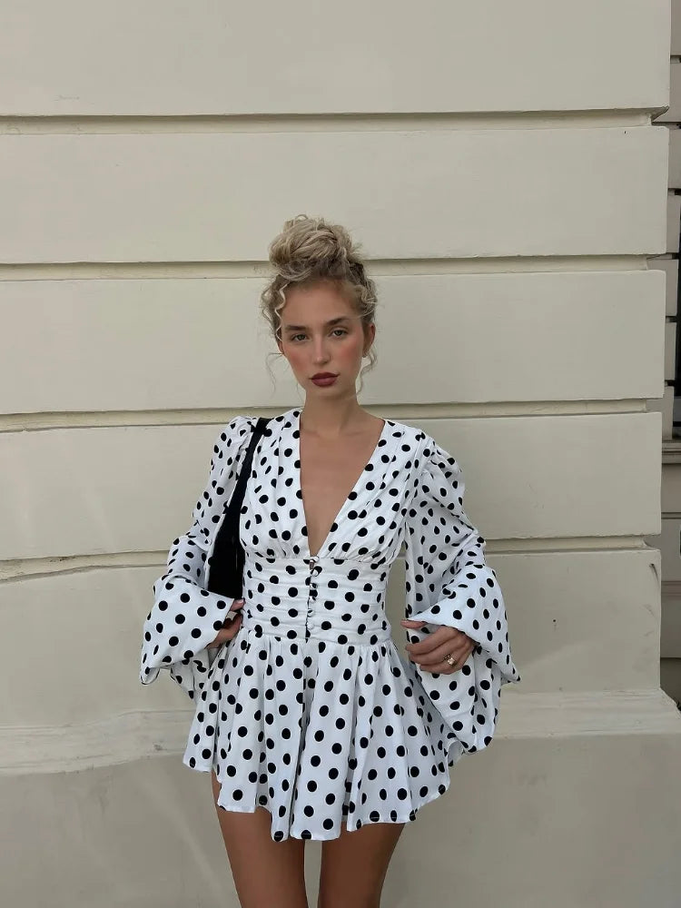 Fashion Polka Dot Pleated Mini Dress
