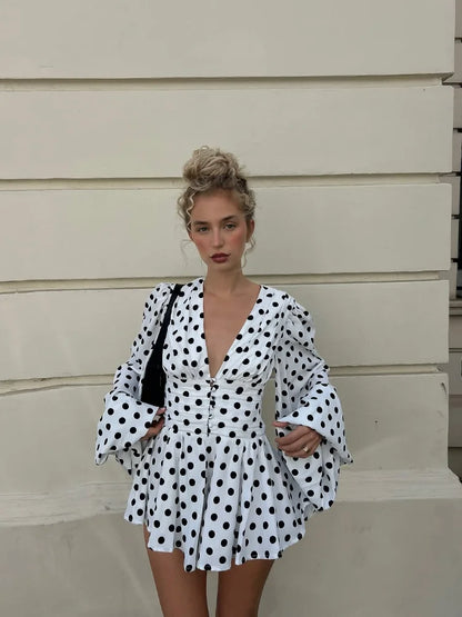 Fashion Polka Dot Pleated Mini Dress