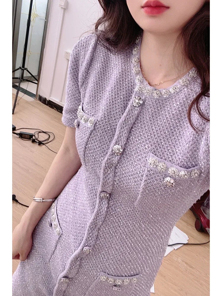 Lavander Luxury Crystal Knitted Dresses