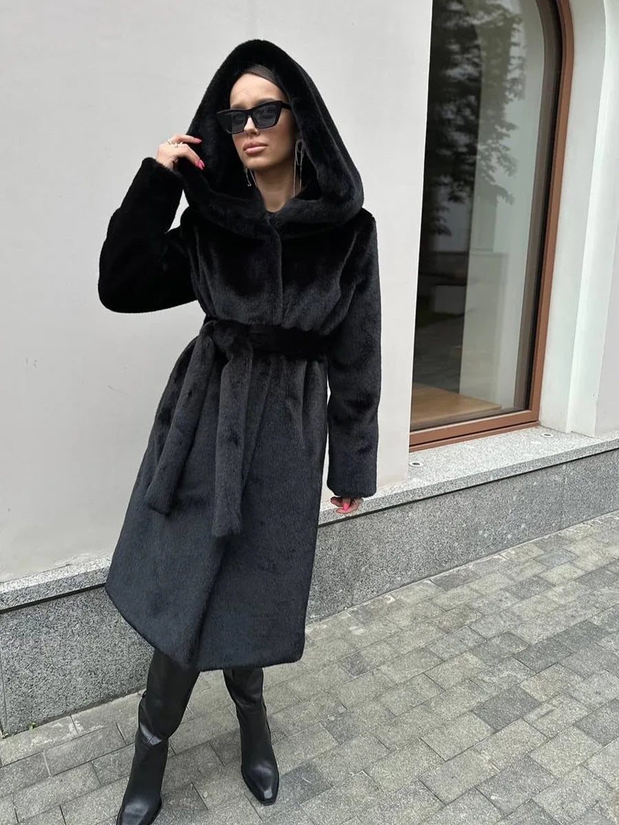 Fur Hooded Long Jacket