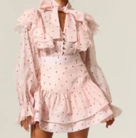 Peach Polka Dot Luxury Ruffle Skirt Set
