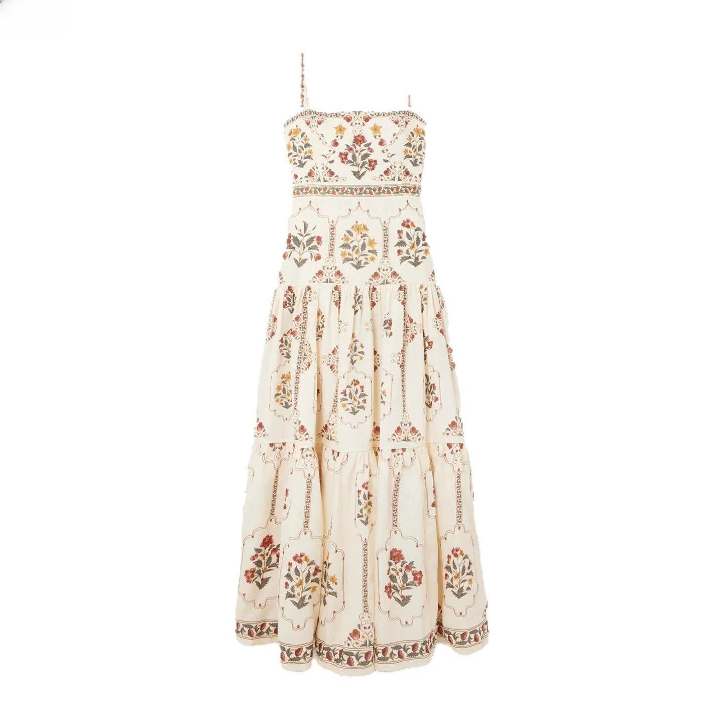 Casual Sleeveless Floral Patchwork Maxi Dress Women's Printed Dress Large Skirt European Style mid Waist Other 100% Fabric