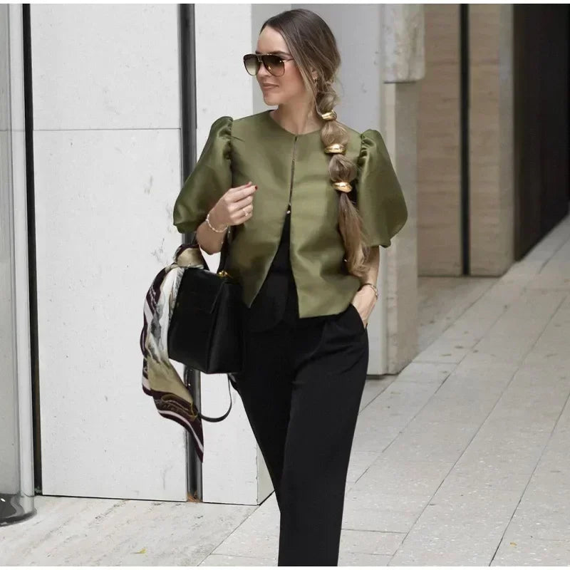Elegant Button Puff Sleeve Top