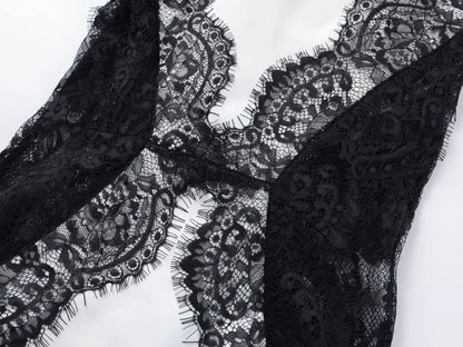 White Black Net Halter Backless