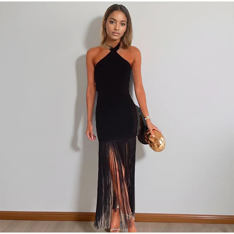 Party Tassel Dress halter neck celebrity
