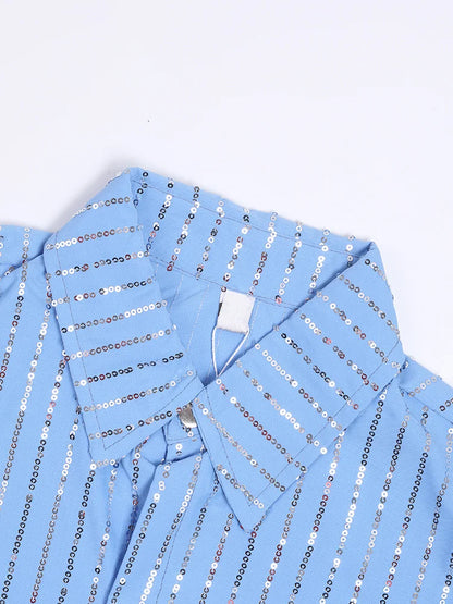 Blue Sequins Striped shirt