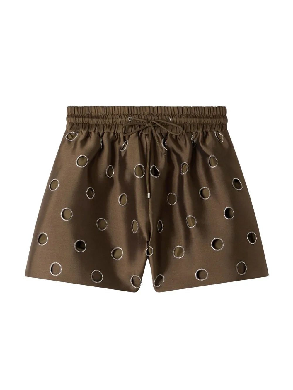 MaSande Early Autumn New Women's Fashionable Hollow out High Waist Drawstring Shorts Ring Detail Casual Pants Straight Leg - Shellss