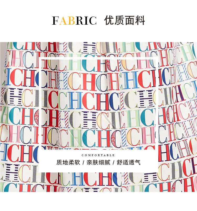 CH Versatile Waist Collection Fashionable Slimming Positioning Printed Dress