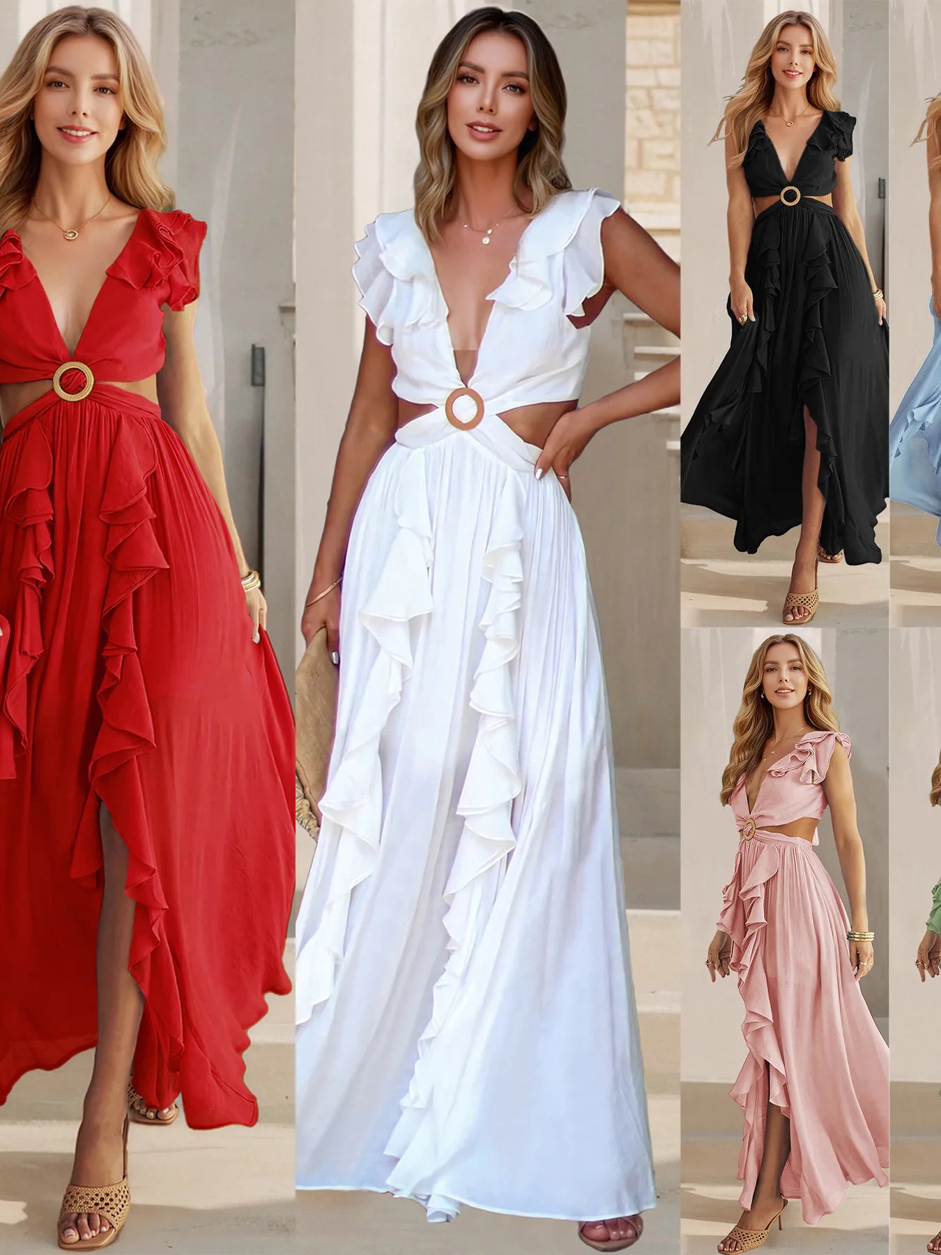 Slim Fit Backless V Neck Bohemian Dress