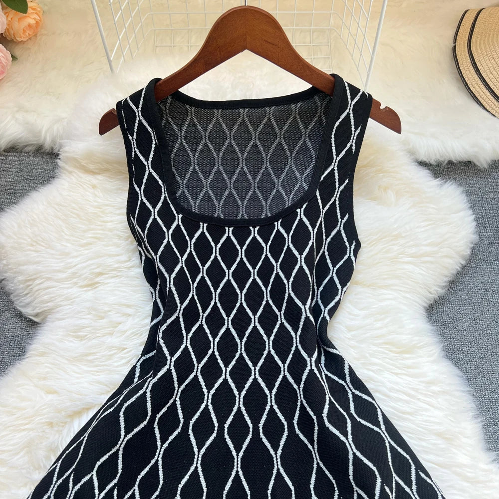 Maje Y2K Geometric Knitted Summer Dress