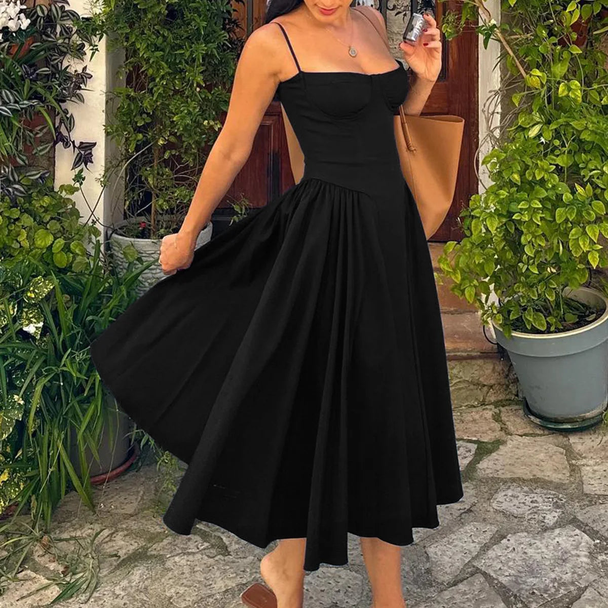 Suninheart Spaghetti Strap Summer Party Dresses 2025 New Arrivals Fit and Flare Elegant Midi Dress Red Night Date Dress - Shellss