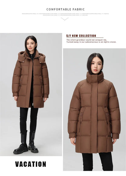 Winter Women Jacket Mid Long Hooded