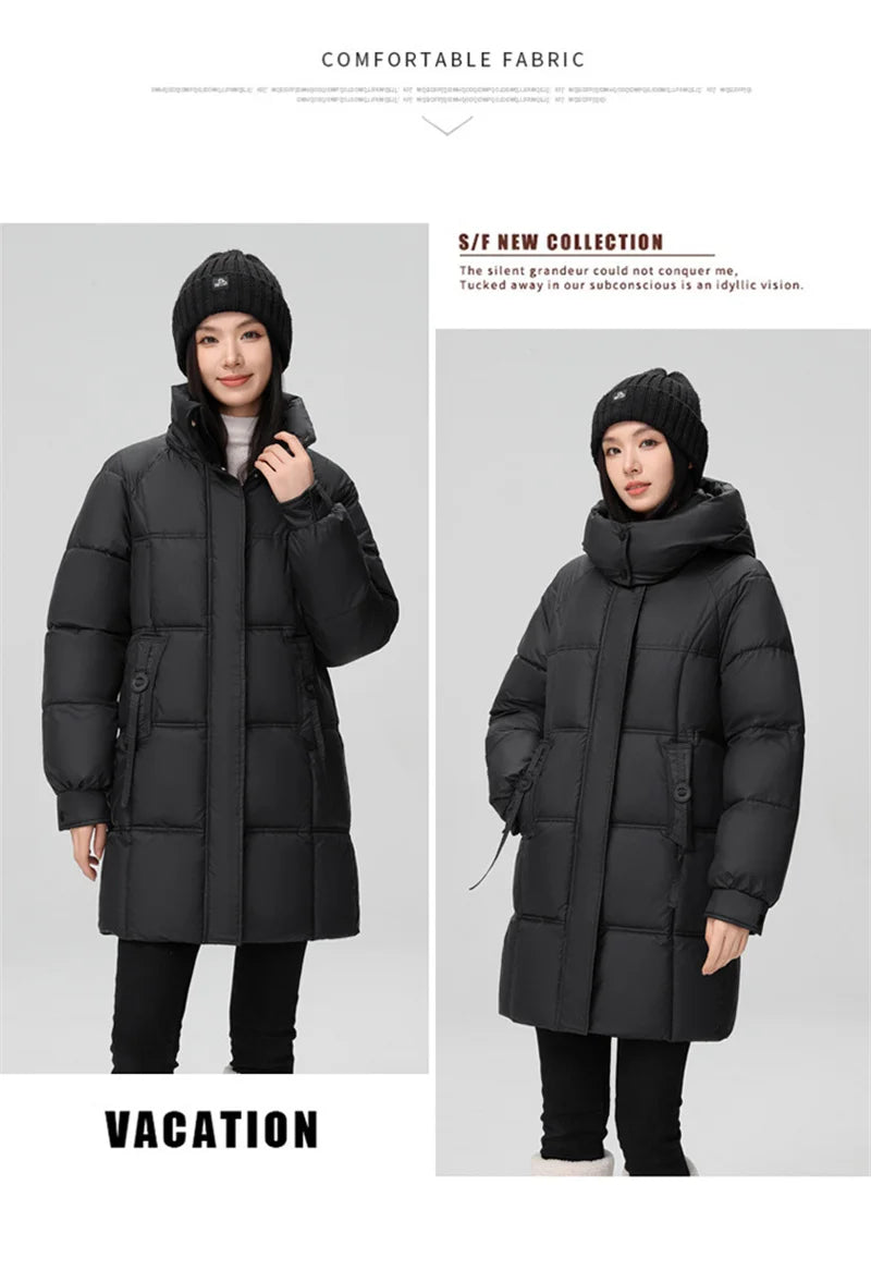 Winter Women Jacket Mid Long Hooded