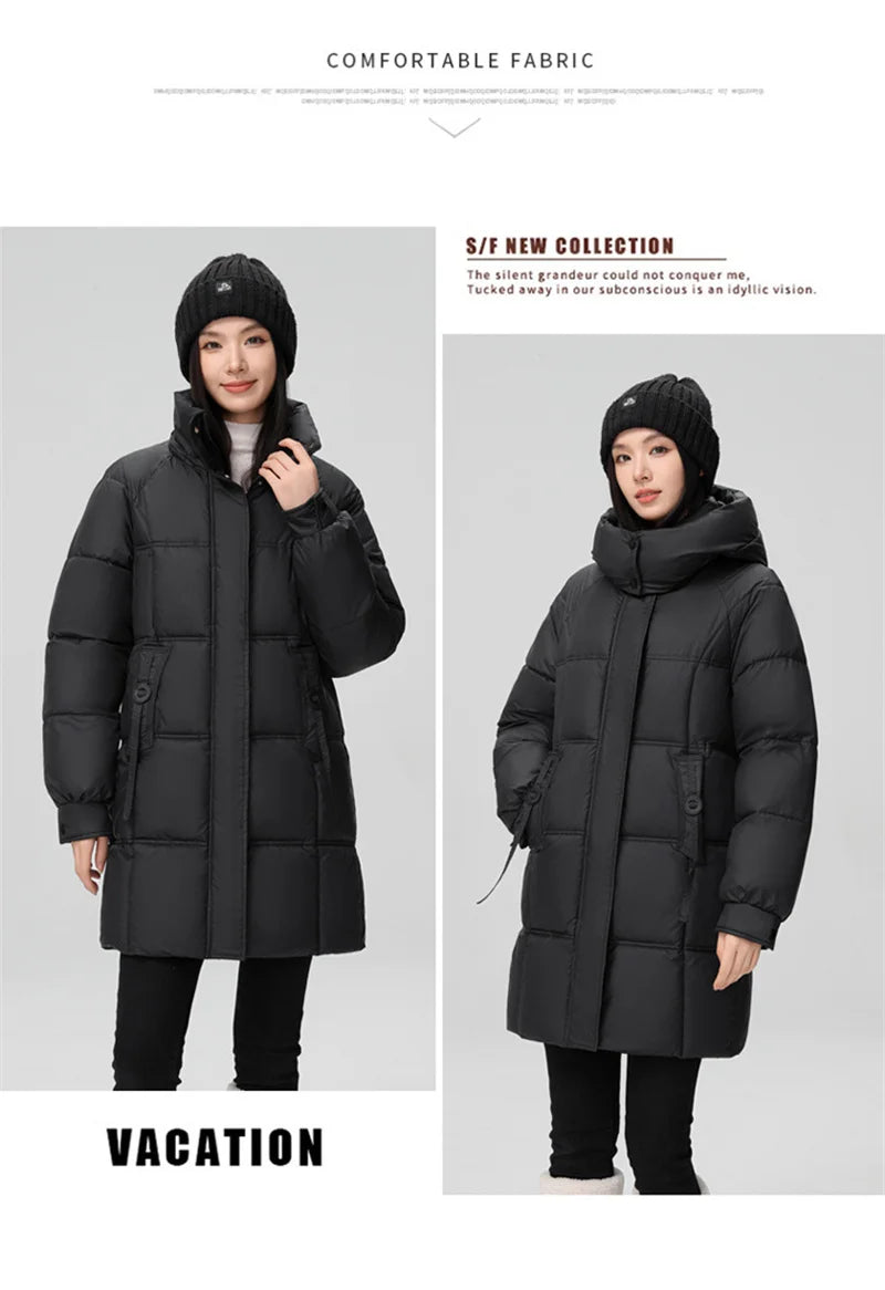 Winter Women Jacket Mid Long Hooded - Shellss