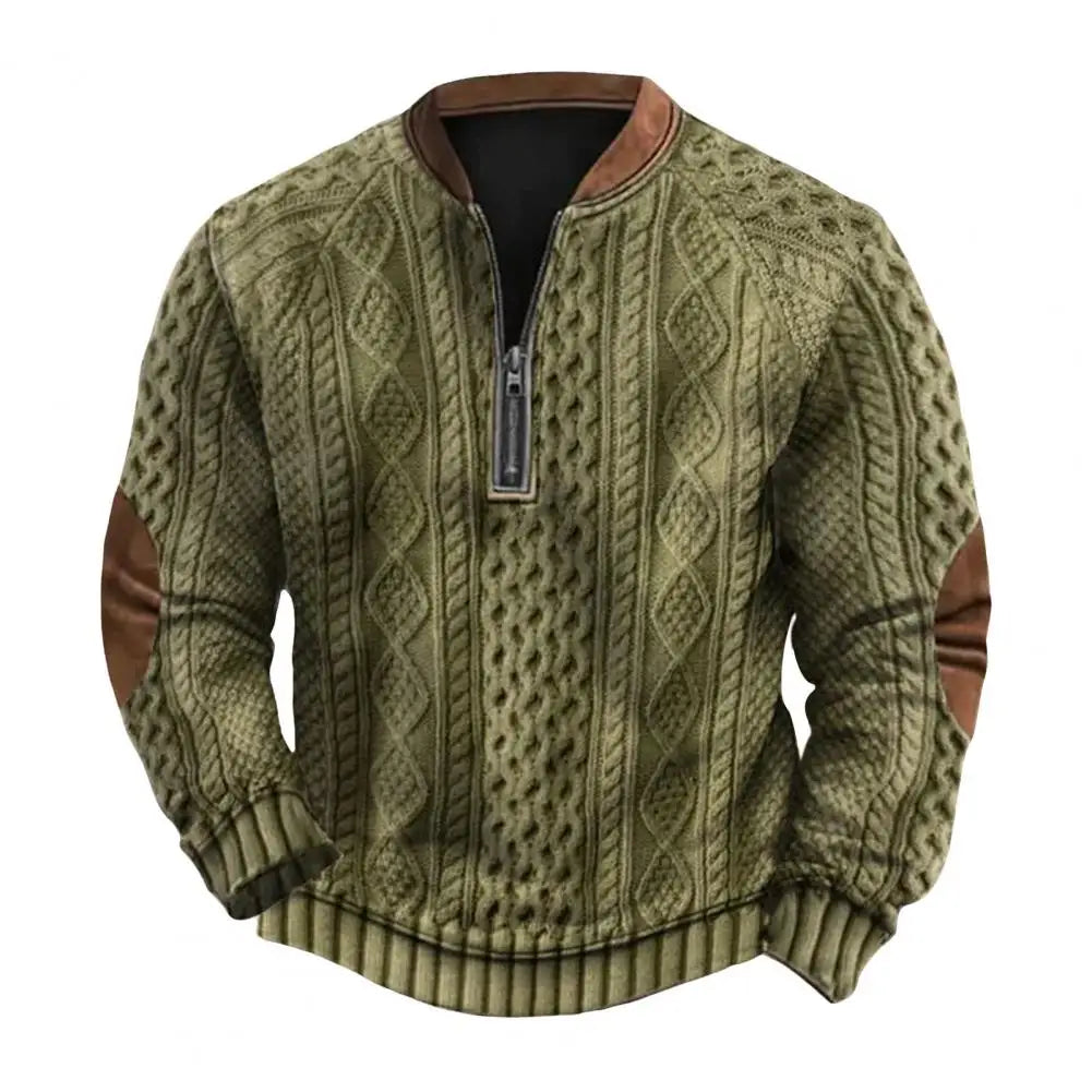 Long Sleeve Men Top Men's Rhombus Texture Patchwork