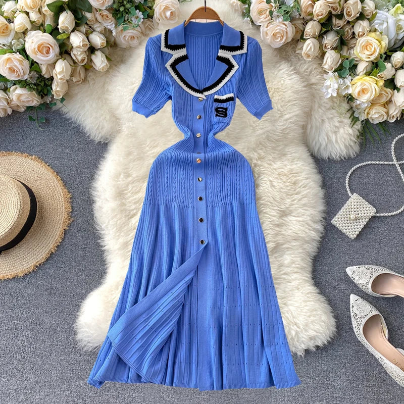 Knitted Old Money Women Dress 2025 New Fashion Contrast Golf Day Race Day