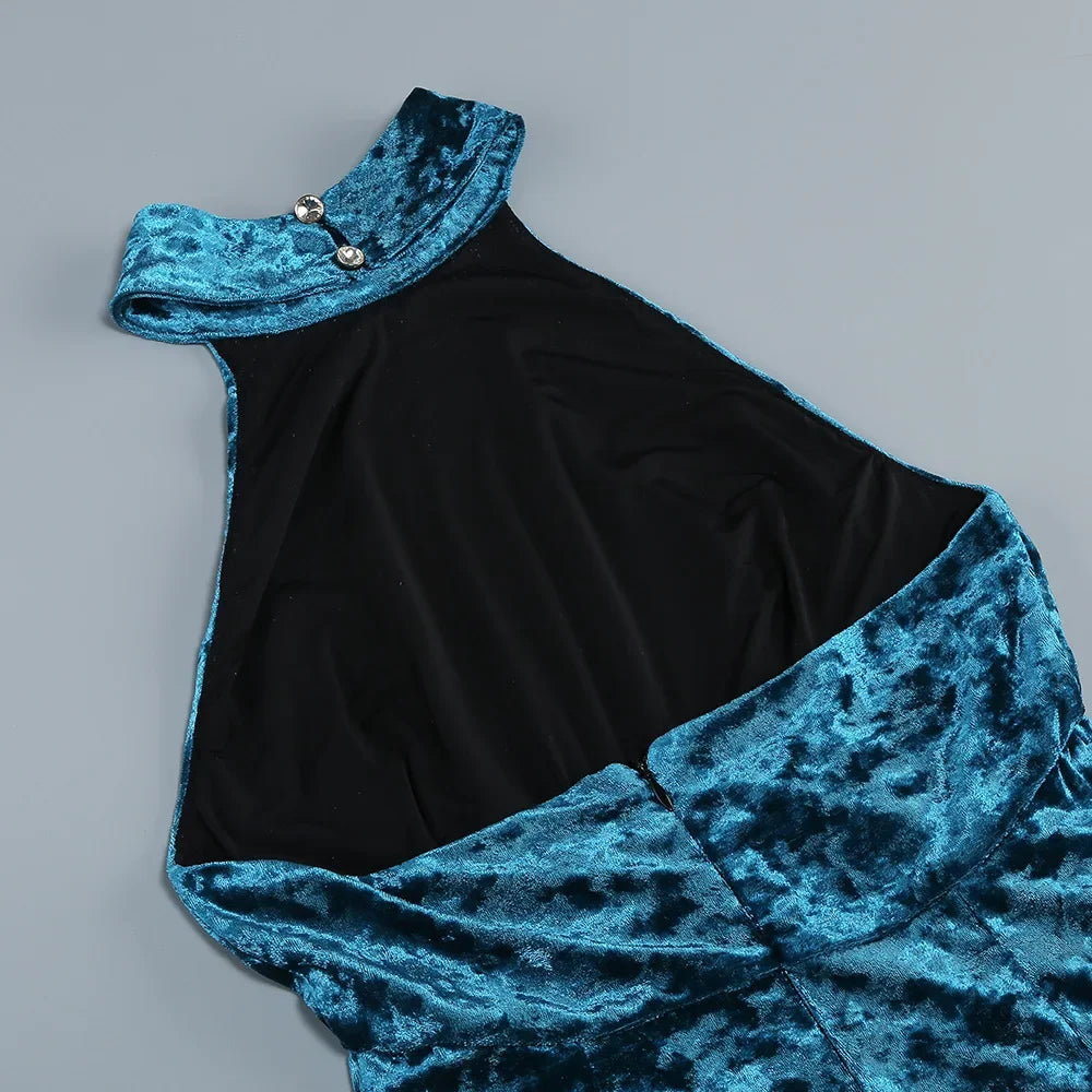 Velvet Long Dress Asymmetrical Slit