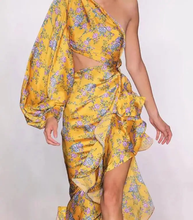 Romantic Bloom Ruffle cut out Dress