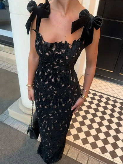 Lace Crochet Bow Tie Dress