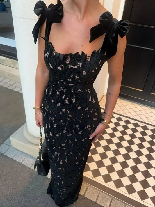 Lace Crochet Bow Tie Dress