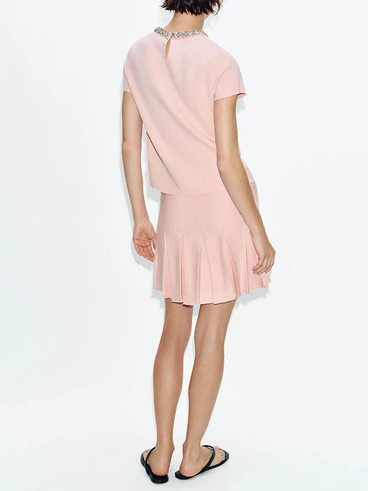 Zara Knit Embellished Neck top and skirt