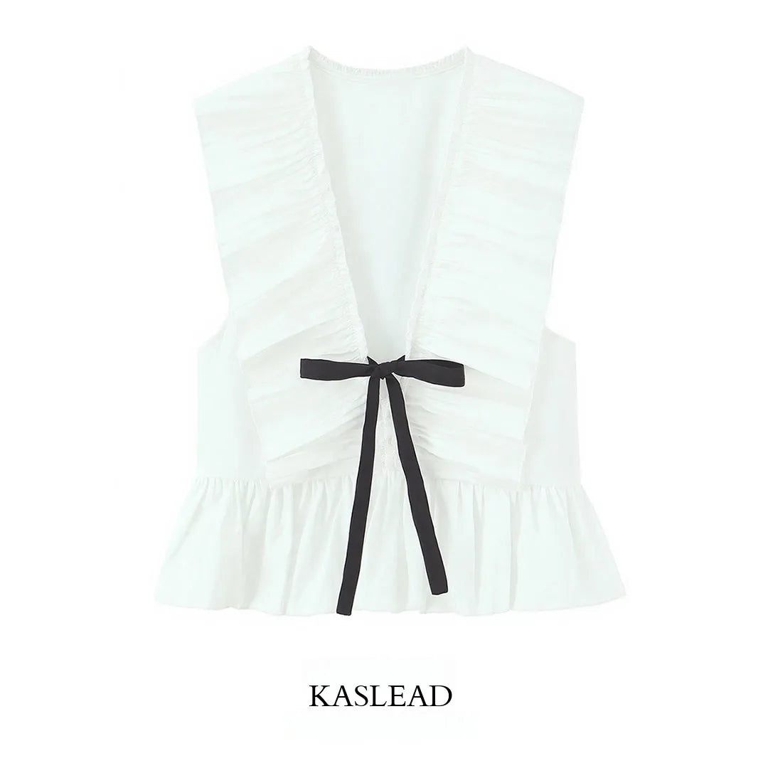 Cotton Frill Top with black string tie